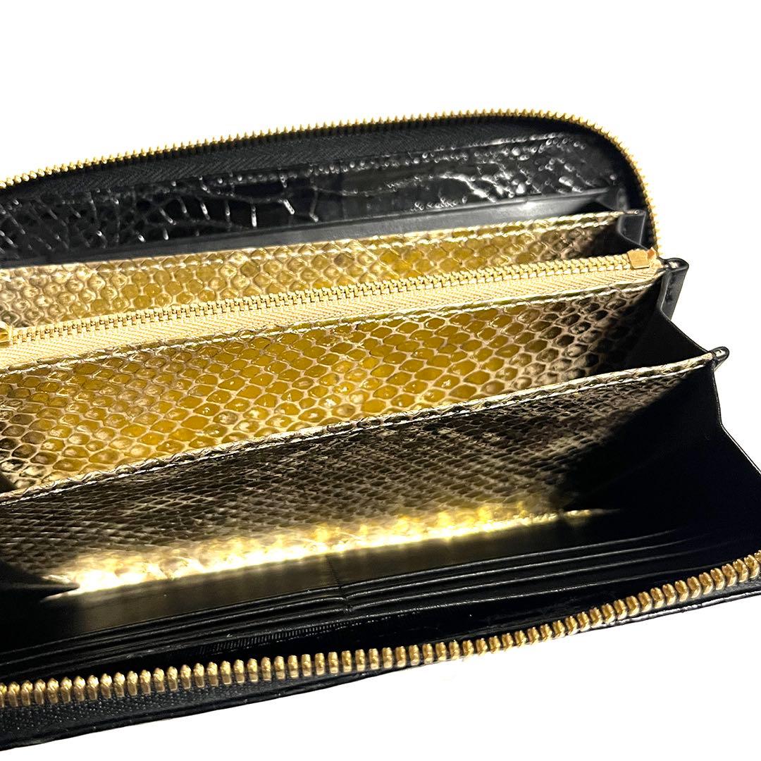 クロコダイル ポロサス 長財布 ラウンドファスナー JRA認定 ゴールドパイソン