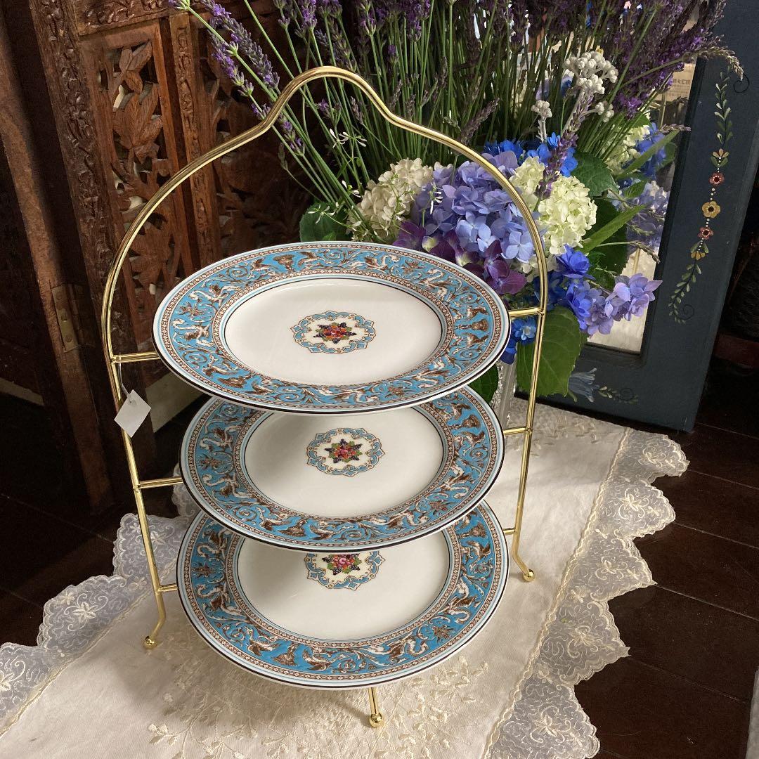 ウェッジウッド　フロレンティーンターコイズ　アフタヌーンティースタンド3段付