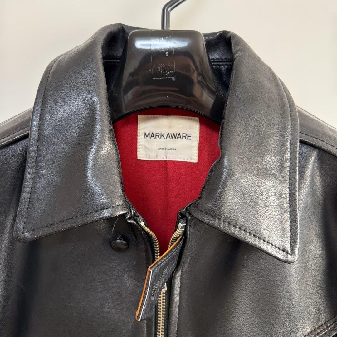 MARKAWARE ブラックレザーライダースジャケット　茶芯