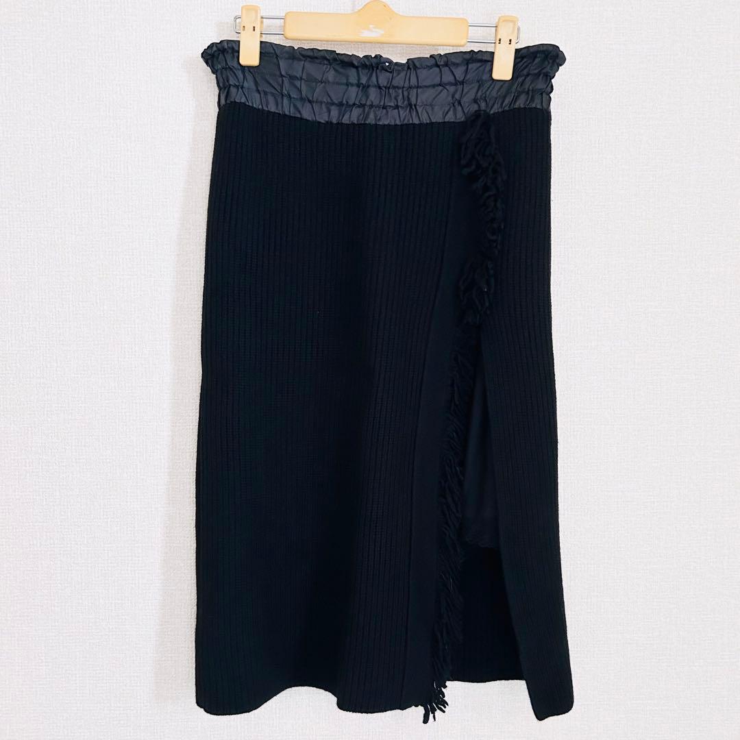 【美品】sacai サカイ ウールスカート 高級ブランド 毛100% 日本製 黒