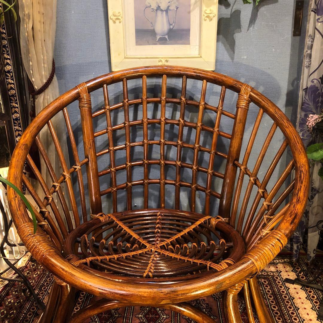 古家具ビンテージ　籐ラタン　シングルチェア 椅子 ラタンチェア