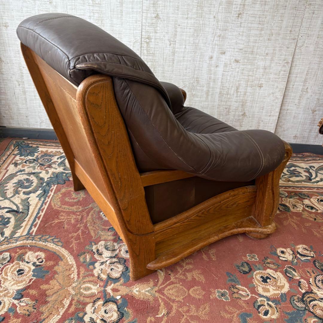 北欧レトロ オランダアンティーク オーク材 無垢材 レザーソファー アームチェア