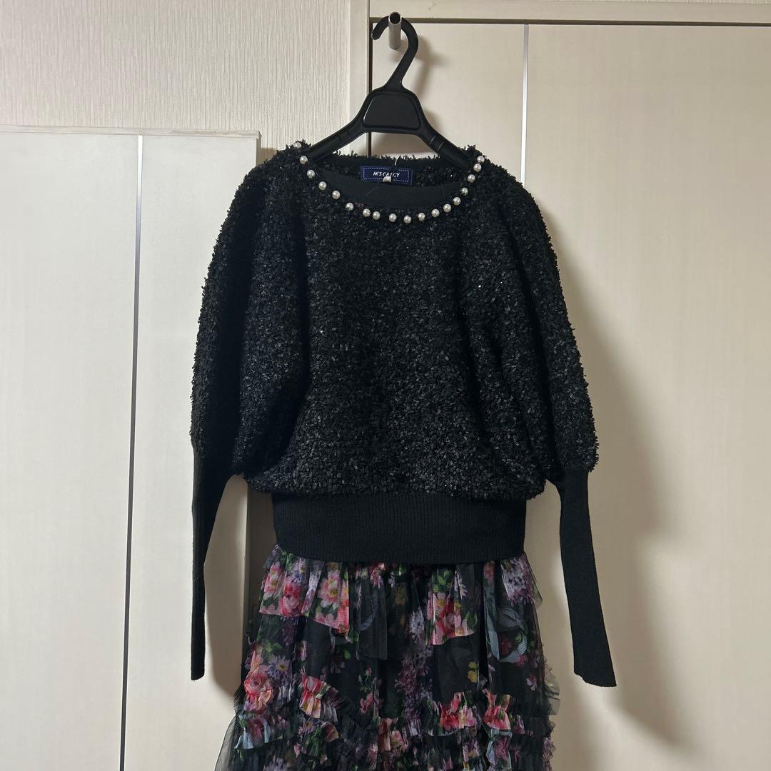 M'S GRACY 42黒 パール装飾 ニット