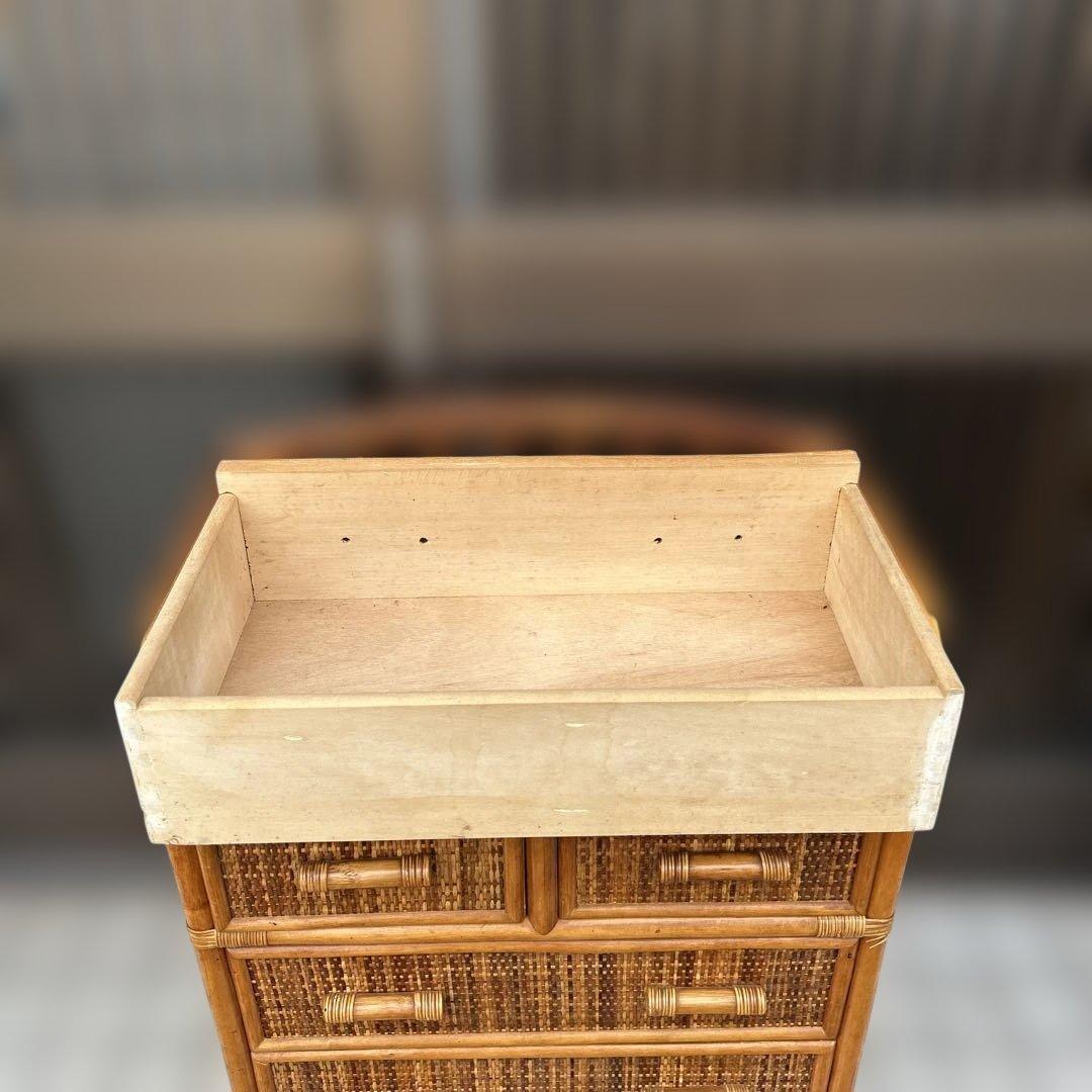 【昭和レトロ】ラタン４段チェスト　木製ラック箪笥　電話台