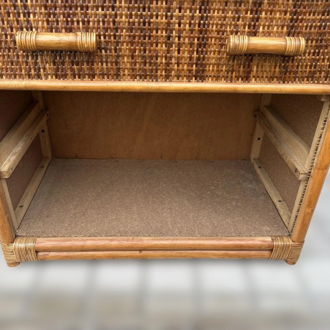 【昭和レトロ】ラタン４段チェスト　木製ラック箪笥　電話台