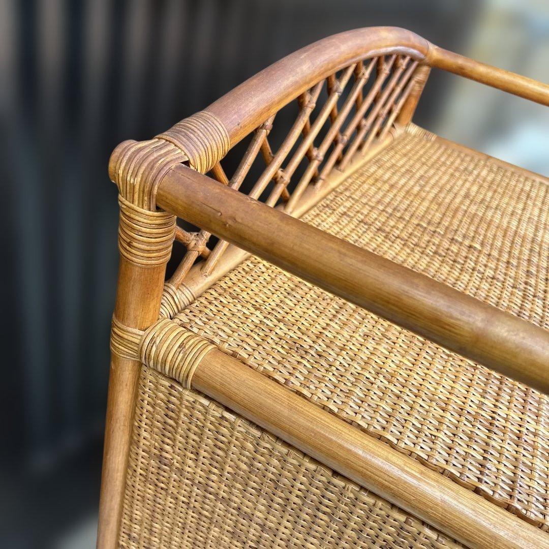 【昭和レトロ】ラタン４段チェスト　木製ラック箪笥　電話台