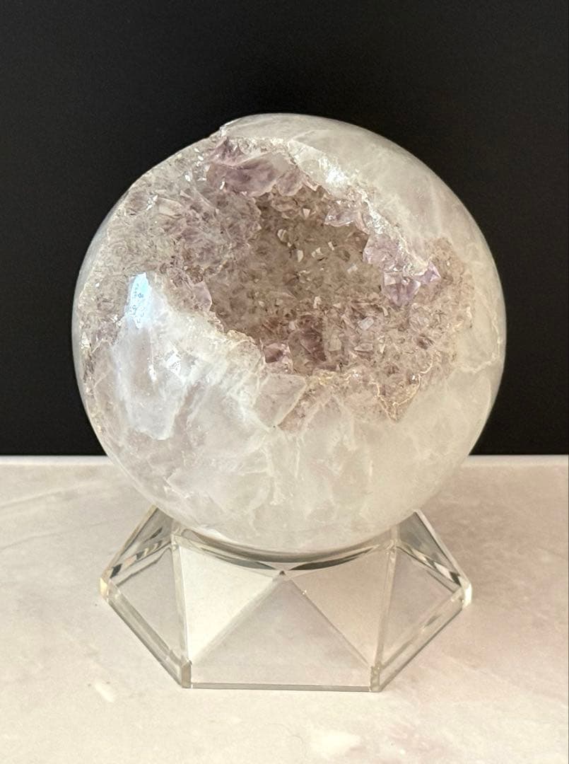 ルチル内包 アメジスト 笑口 スフィア 丸玉 約8cm 大玉 紫水晶 天然石