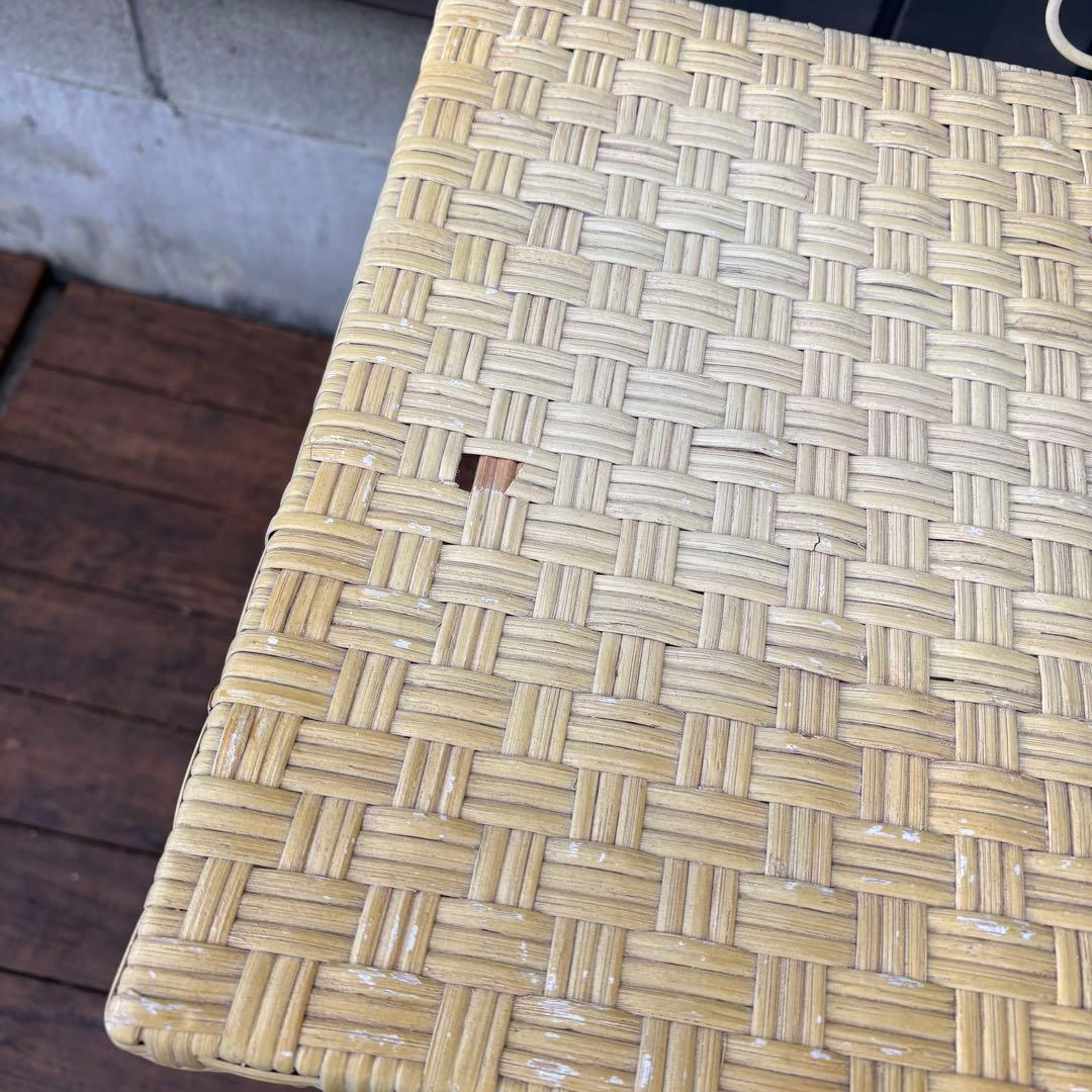 D2上 北欧レトロ メタルフレーム ラタンサイドテーブル マガジンラック付き