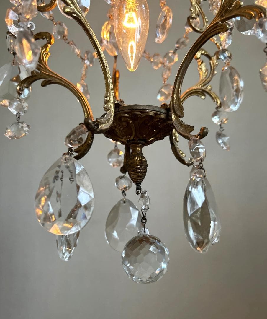 フランスアンティーク　シャンデリア　ガラスドロップ　照明　ランプ　PARIS