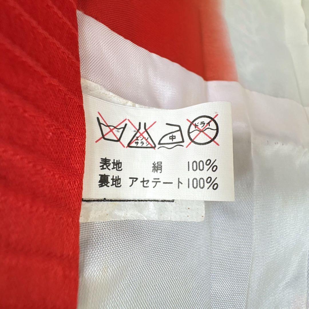 フルセット　七五三７歳女の子　赤黒地絹毬牡丹　新品袋帯緑地　簡単半襟　7126