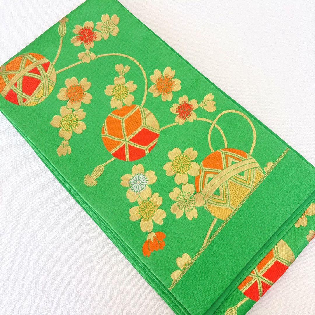 フルセット　七五三７歳女の子　赤黒地絹毬牡丹　新品袋帯緑地　簡単半襟　7126