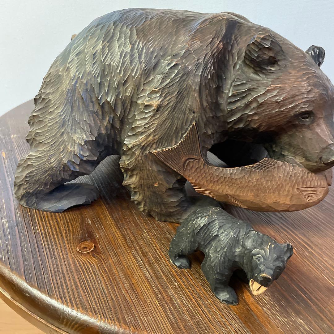 熊の木彫り　木彫り熊　大型　40cm ヴィンテージインテリア1971年　北海道