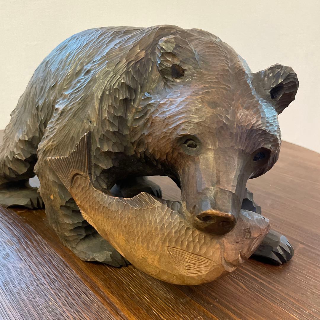 熊の木彫り　木彫り熊　大型　40cm ヴィンテージインテリア1971年　北海道