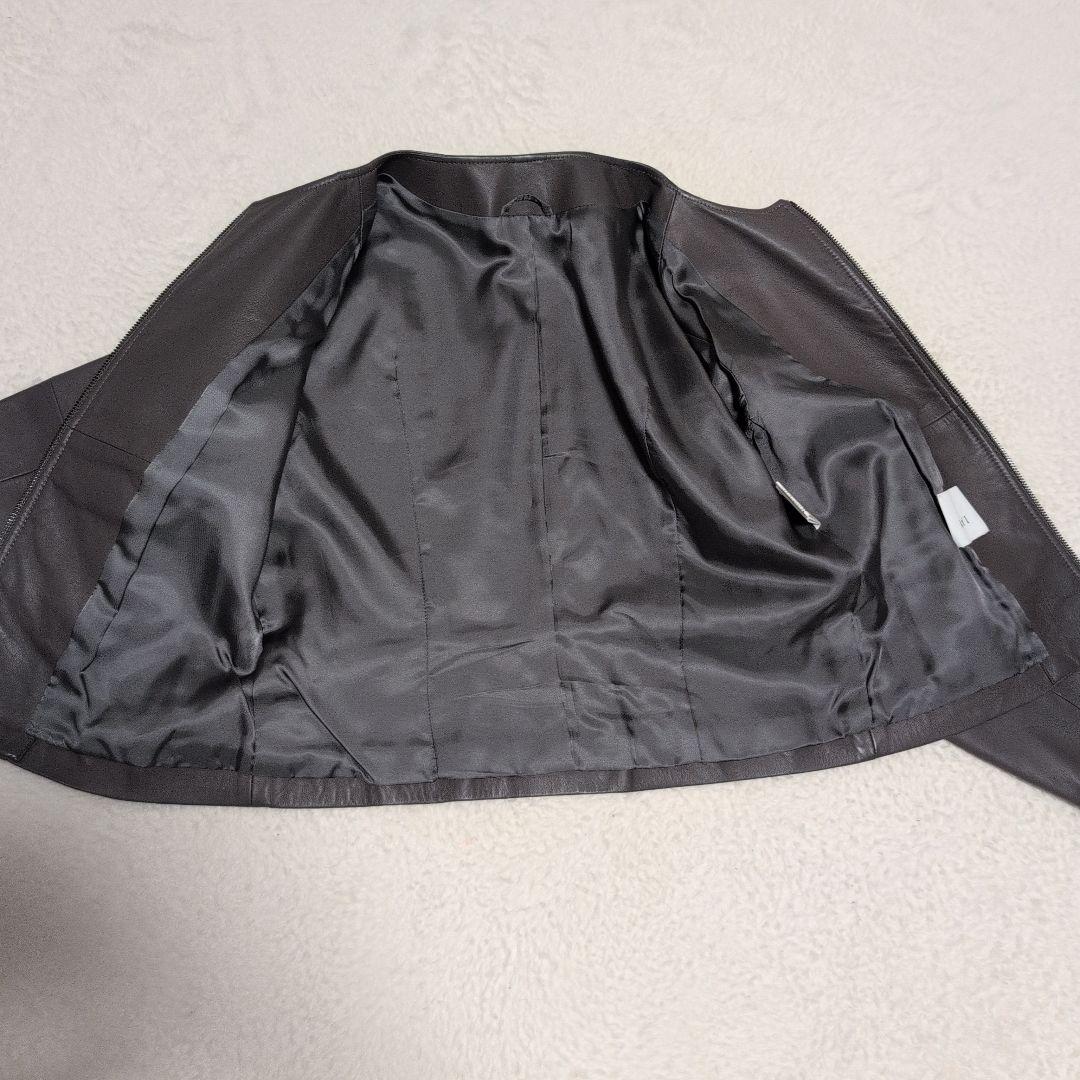 ANAYIアナイ　白タグ　羊革ラムレザー　ノーカラージャケット　グレー　38M