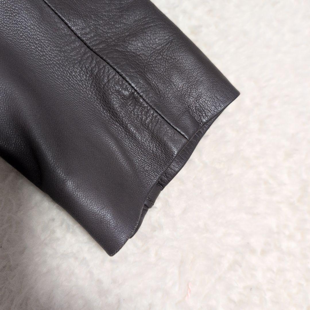 ANAYIアナイ　白タグ　羊革ラムレザー　ノーカラージャケット　グレー　38M