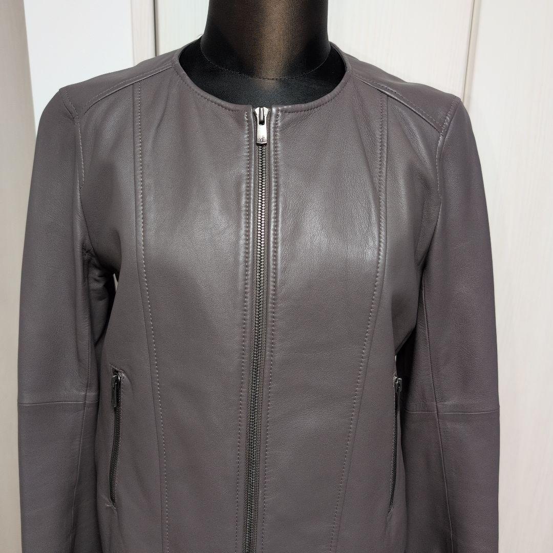 ANAYIアナイ　白タグ　羊革ラムレザー　ノーカラージャケット　グレー　38M