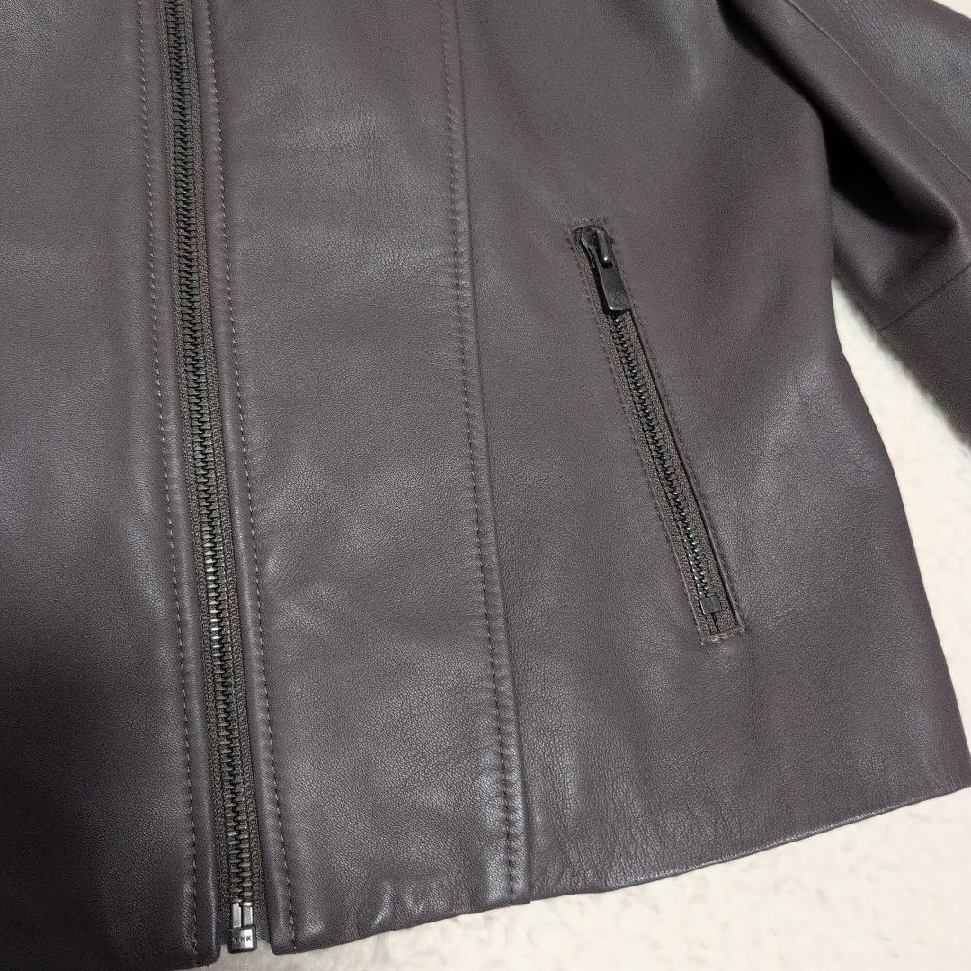 ANAYIアナイ　白タグ　羊革ラムレザー　ノーカラージャケット　グレー　38M