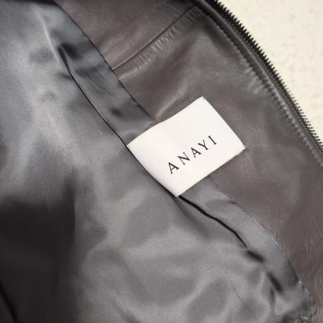 ANAYIアナイ　白タグ　羊革ラムレザー　ノーカラージャケット　グレー　38M