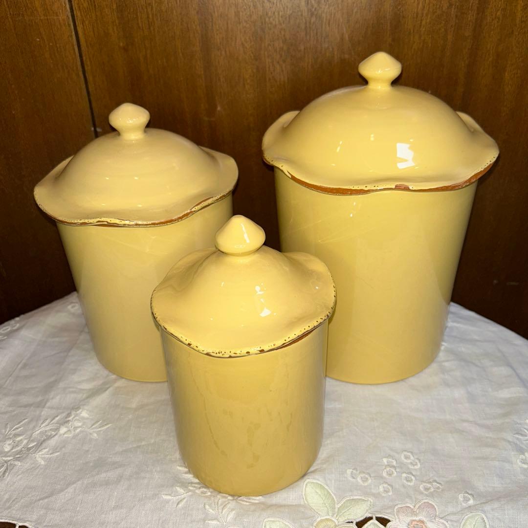 ZONA Vietri ヴィエトリ 3 キャニスター バタークリーム色イタリア製