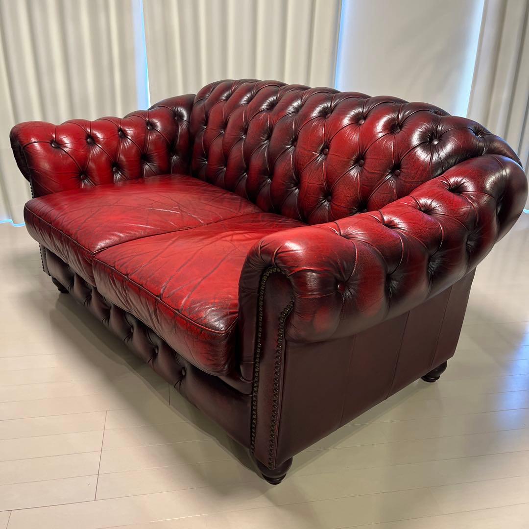 チェスターフィールド　ソファ　2人掛け　本革　ヴィンテージ