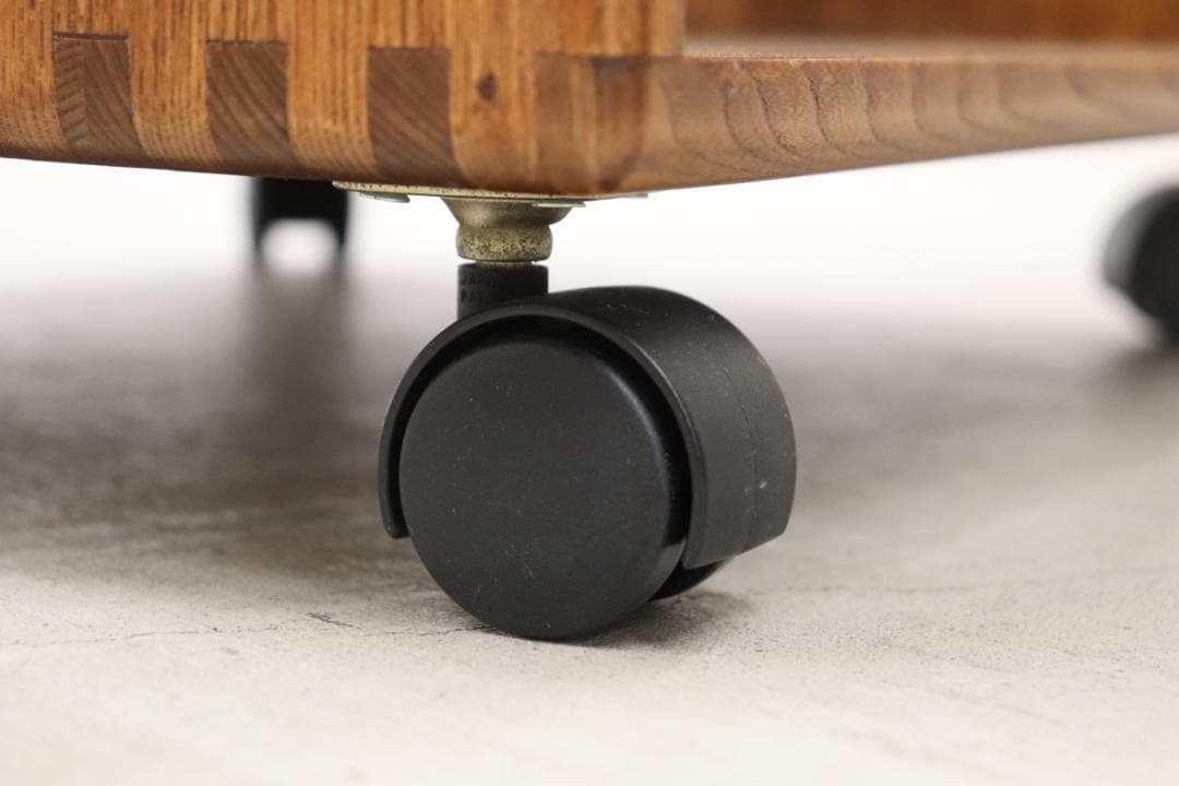 オーク無垢材 シェルフ サイドテーブル ワゴン ボックス 引き出し キャスター付