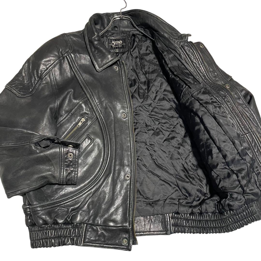 超大きいサイズ【SEIKO】羊革 ラムレザーシングルライダースジャケット 黒4L