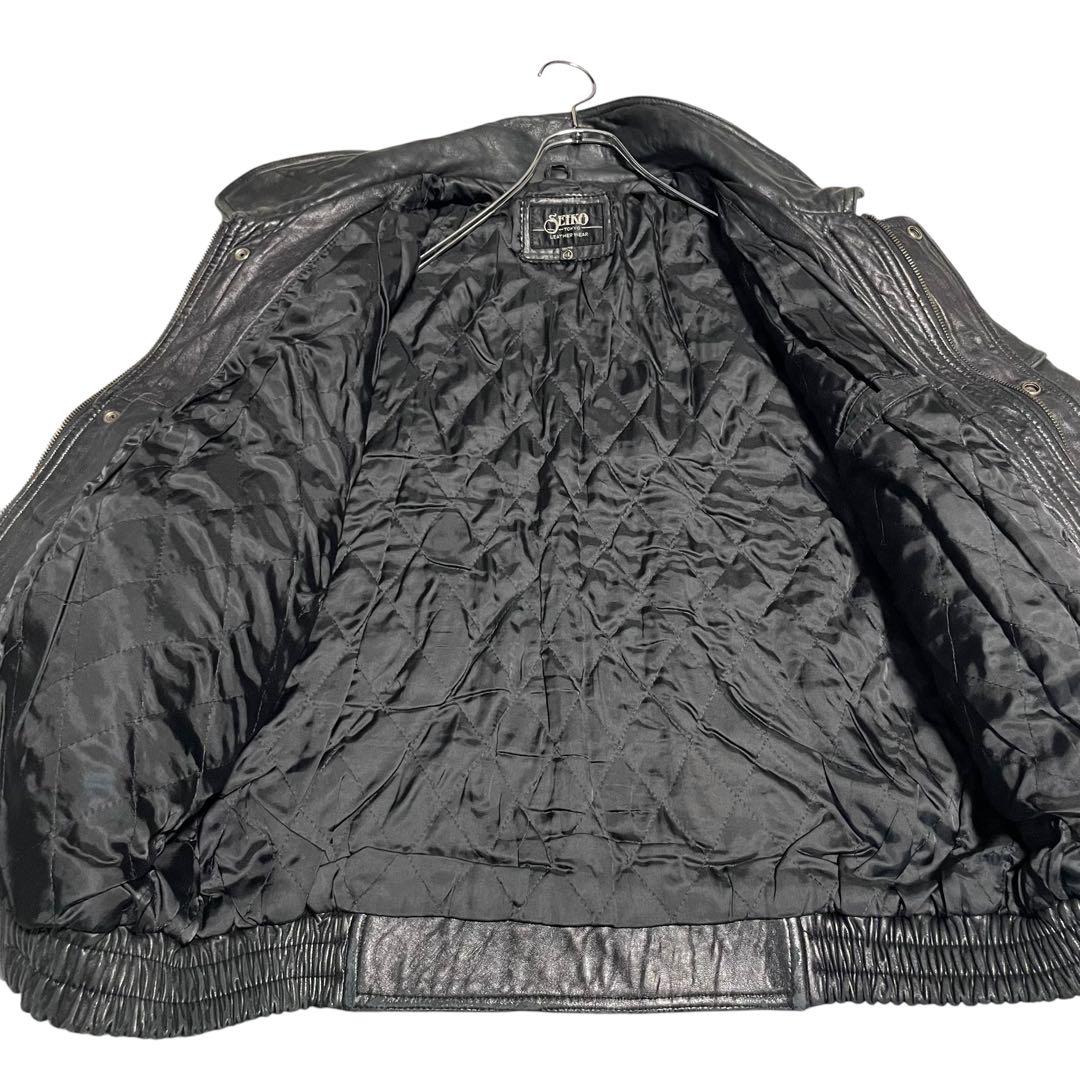 超大きいサイズ【SEIKO】羊革 ラムレザーシングルライダースジャケット 黒4L