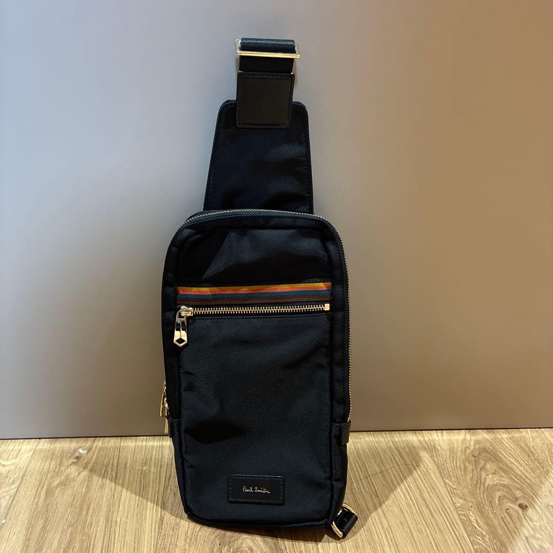 【美品】ポールスミス マルチストライプ ボディバッグ ブラック ロゴ