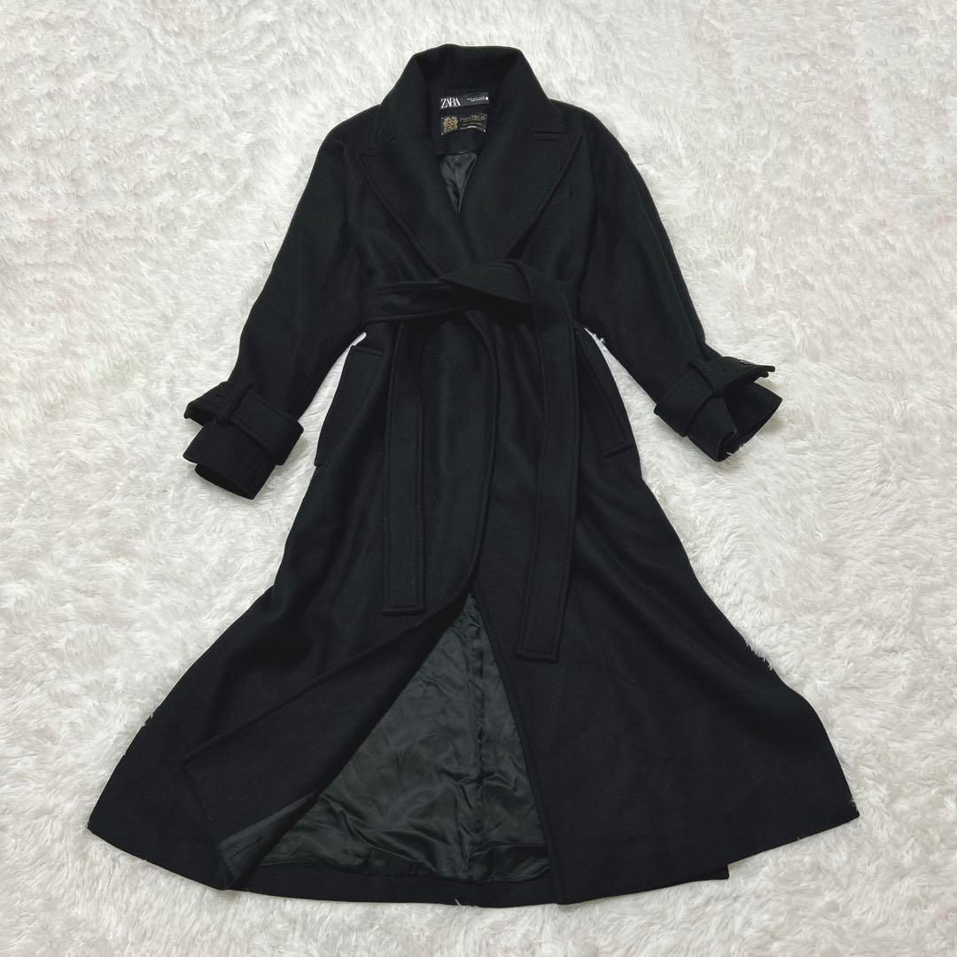 美品✨ZARA MANTECO 女優襟 ベルテッドロングコート 黒 L 810