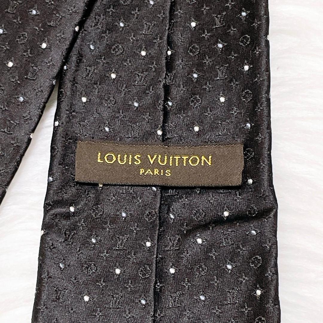 LOUIS VUITTON ブラック　ドット ネクタイ シルク　LVロゴ