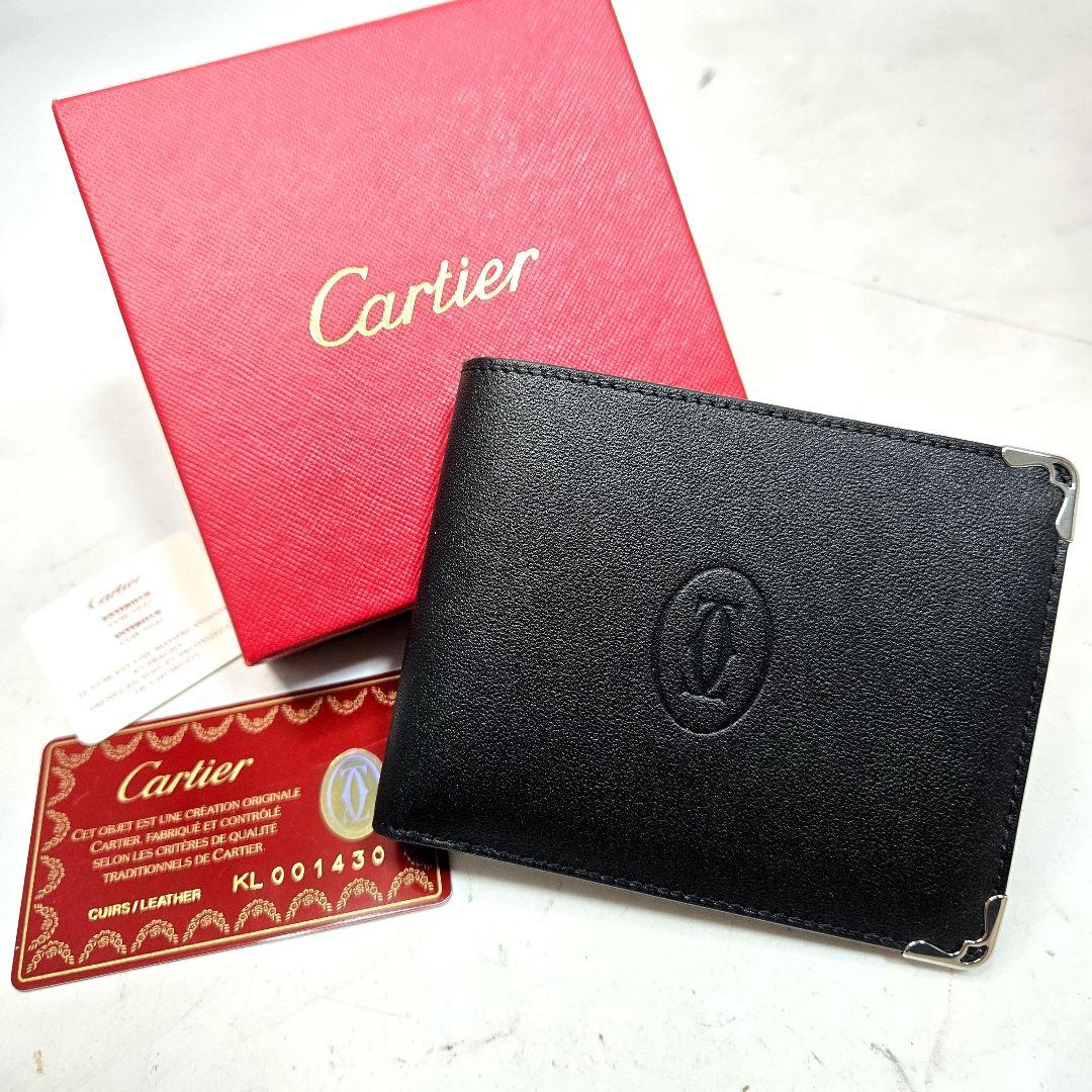未使用箱付き Cartier 折財布 マストライン ブラック