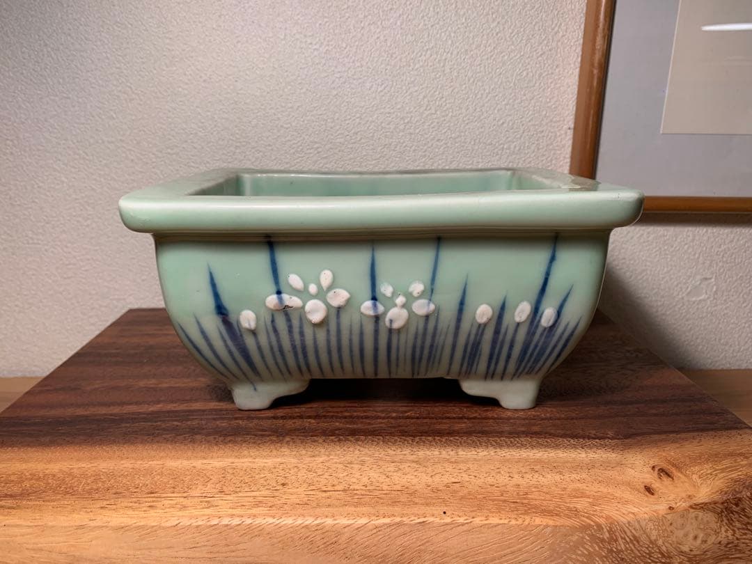 青磁長方鉢 時代鉢 盆栽 鉢植え 青磁 染付 水仙 和鉢