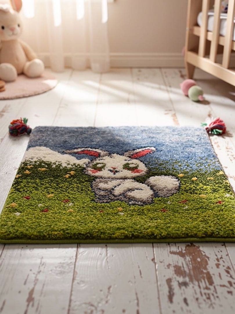 ギャッベ　座布団　40x40 ペルシャ　本物　手織り　うさぎ*(右端ご注目)