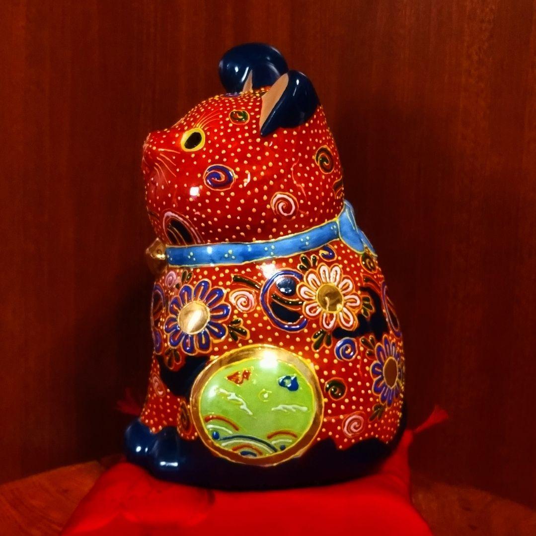 【マメルリハ様】九谷焼 招き猫 三毛盛り 10号＆赤盛７号座布団付き