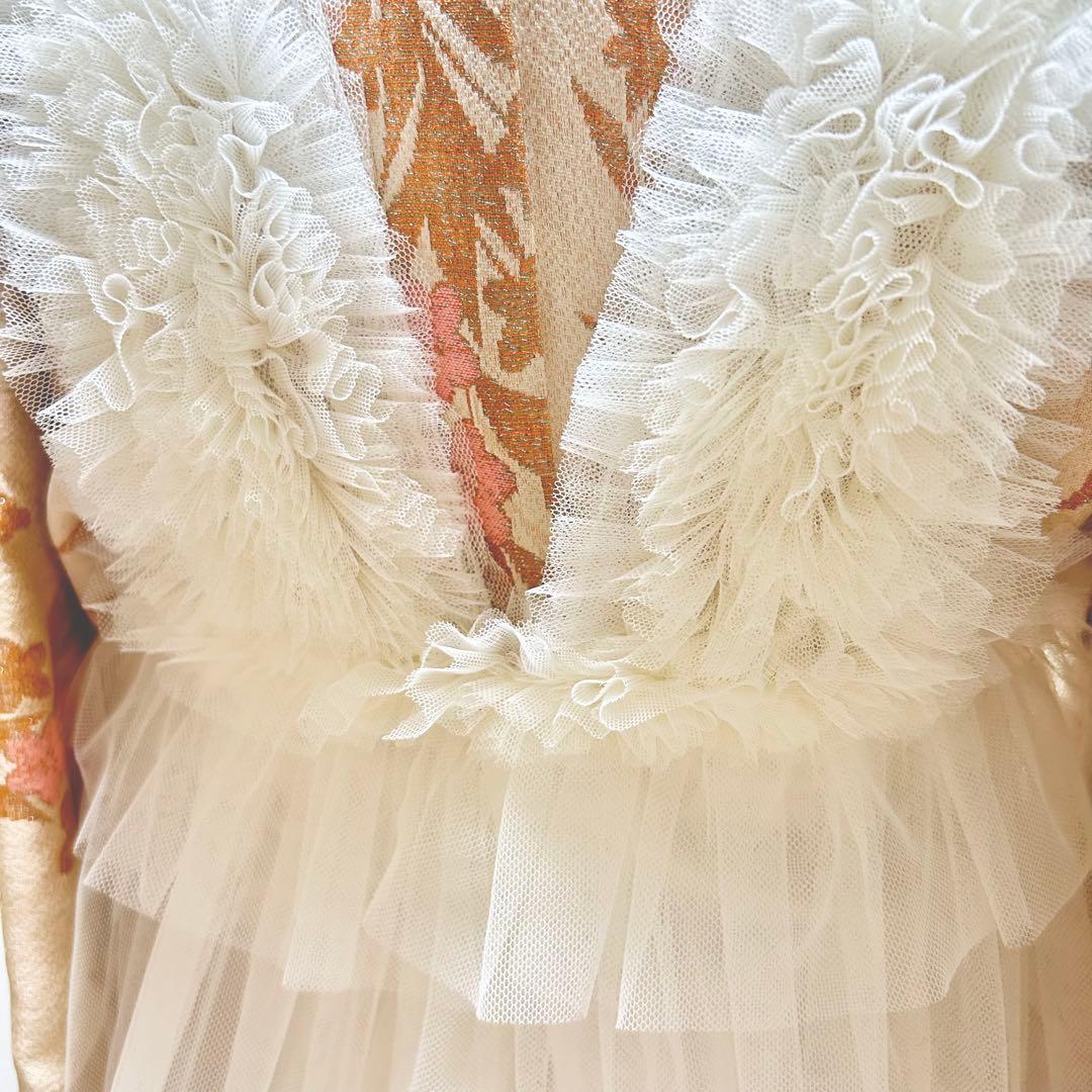 2点おまとめ【アイボリーフリル】チュール被布　被布ドレス　七五三 被布エプロン