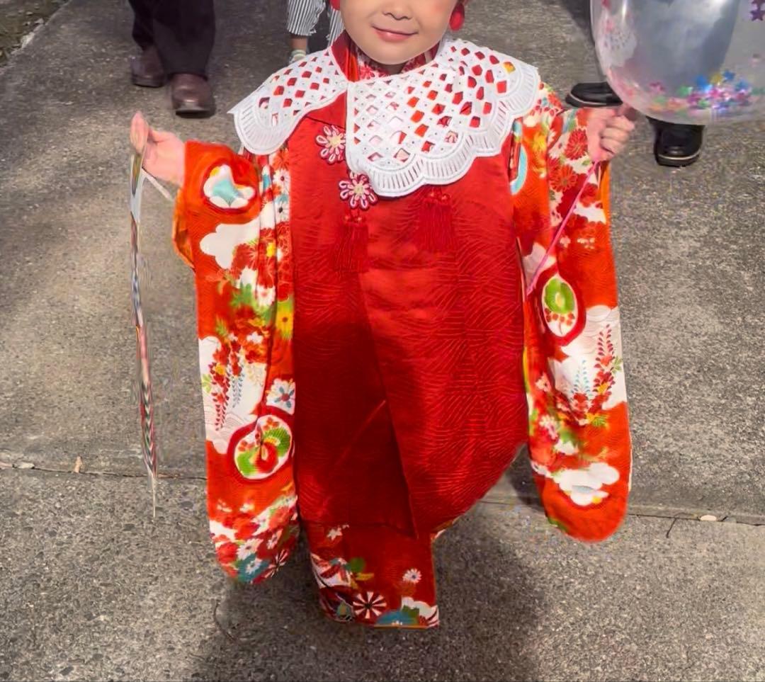 七五三　３歳　着物　アンティーク　被布　セット　正絹