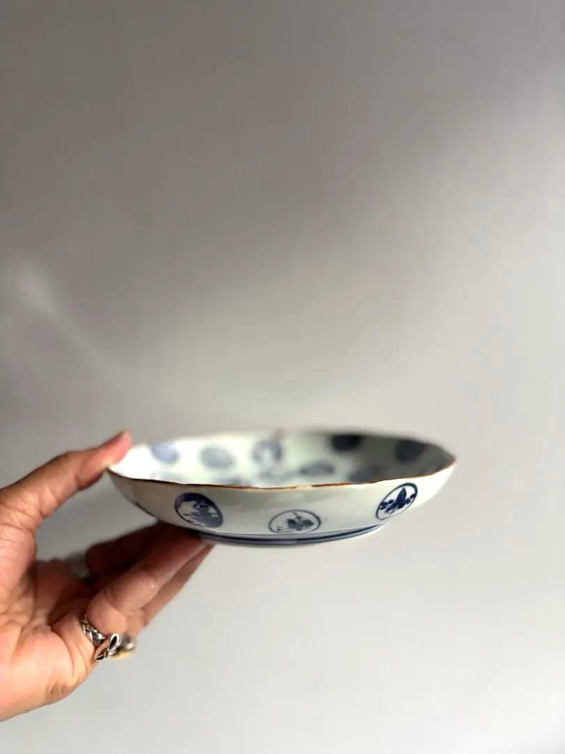 679 骨董 古伊万里 太明成化年製 丸紋染付5寸皿 2点組 幕末 金継ぎ