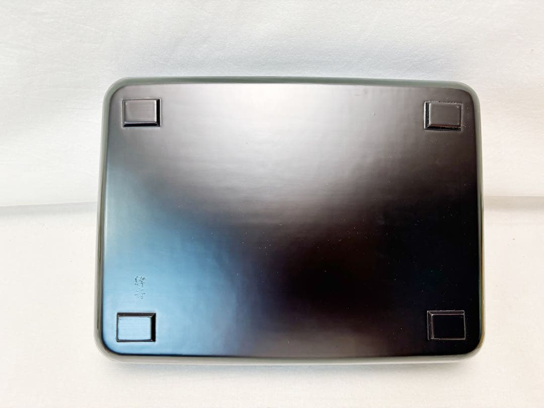 未使用 茶道具 祥斎作 木製 青漆舟形 莨盆 裏印有 煙草盆 喫煙具 木工芸共箱