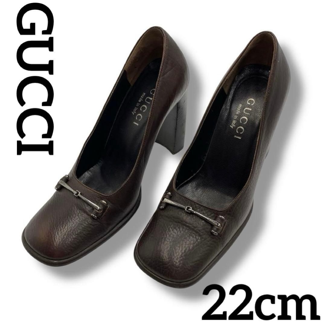 美品 GUCCI グッチ ホースビット ヒール パンプス レザー チャンキー