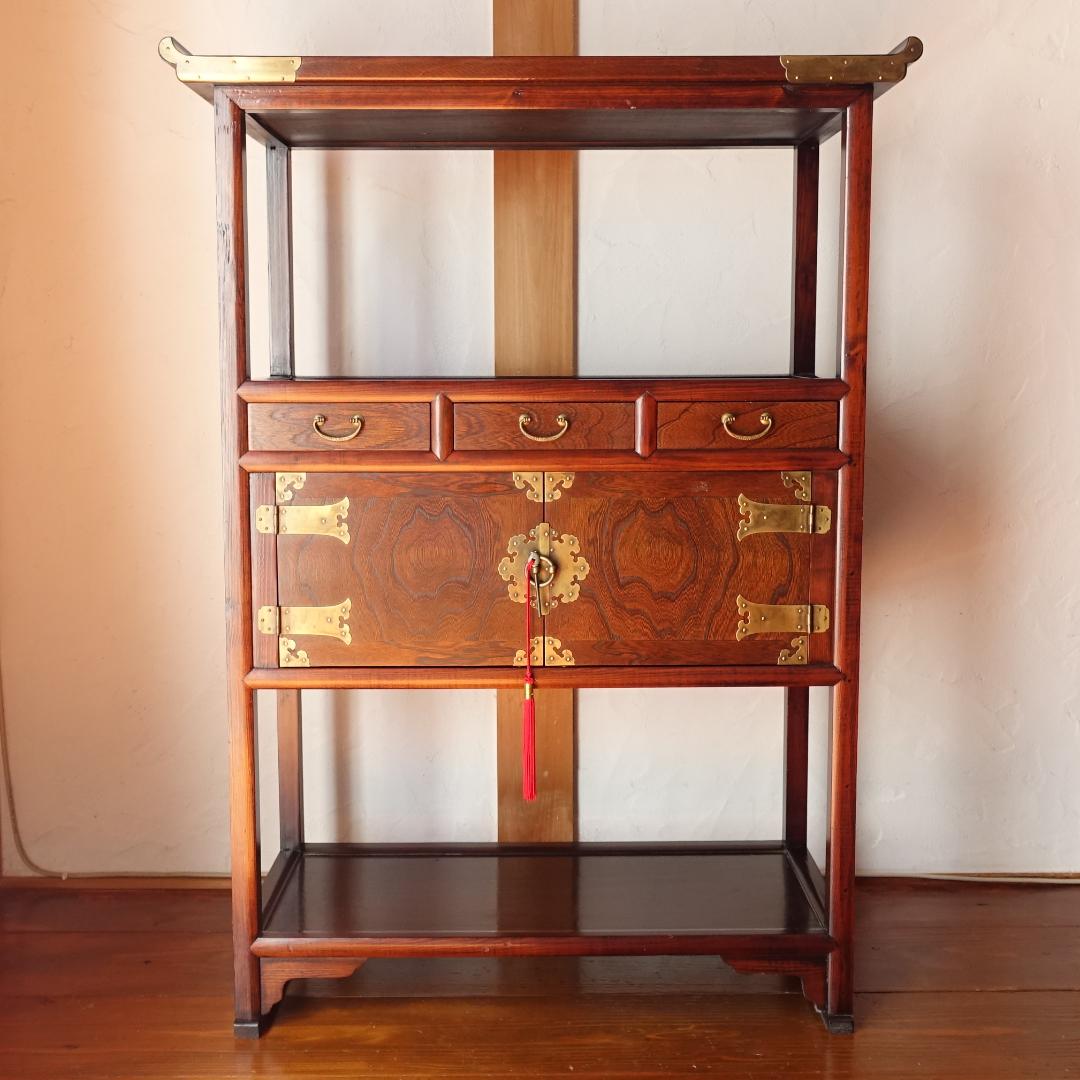 李朝家具 四方卓子 李朝棚 朝鮮棚 タクジャ 飾棚 民芸家具 鍵付