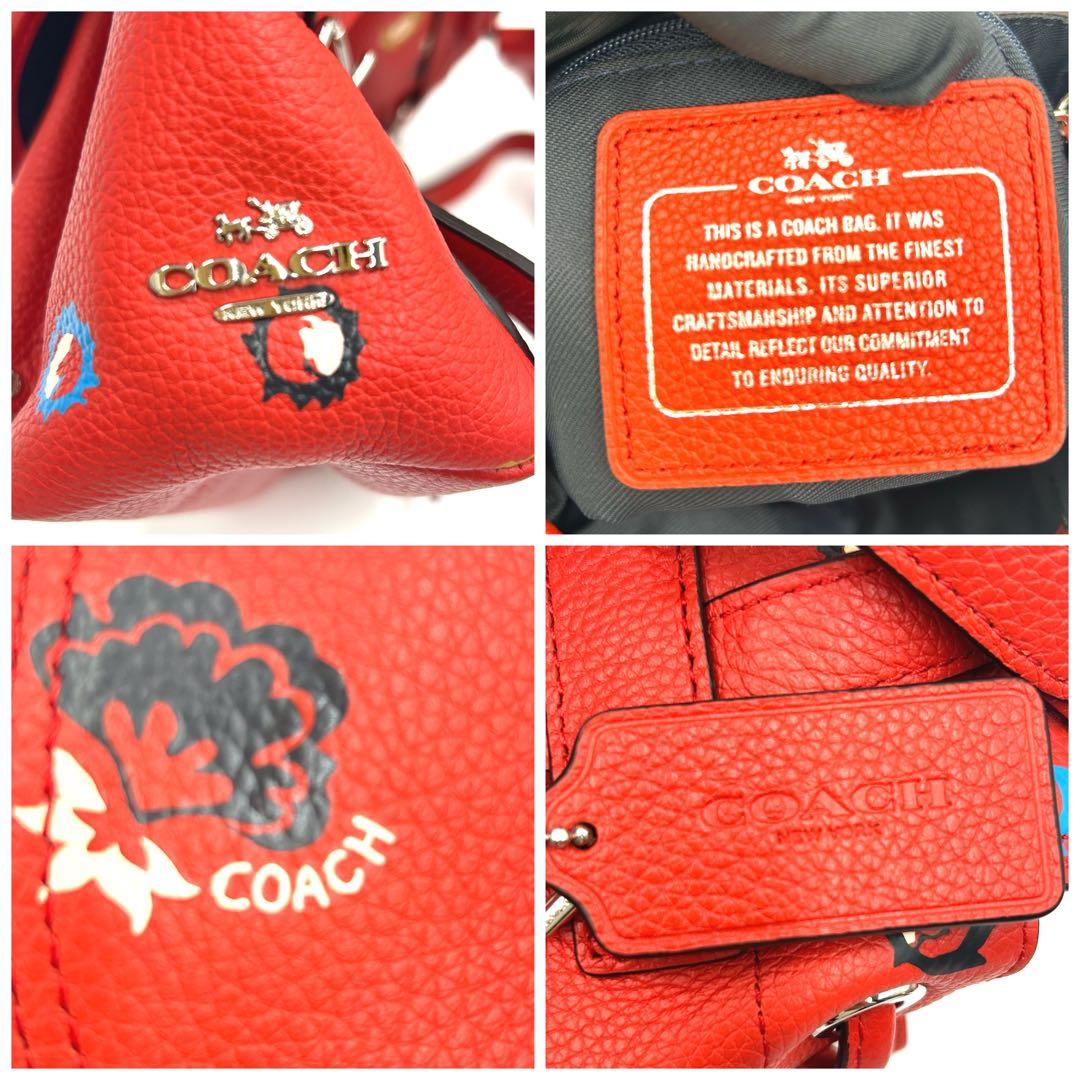 COACH 　コーチ　フローラル　ターンロック　ミニリュック　 花柄 　レッド