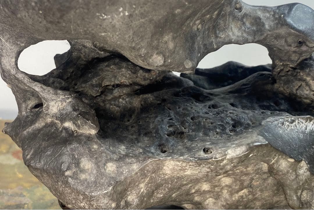 6584 老太湖石 銘 紫栞城 ウブ 刻印あり 台座2個あり 桐箱あり