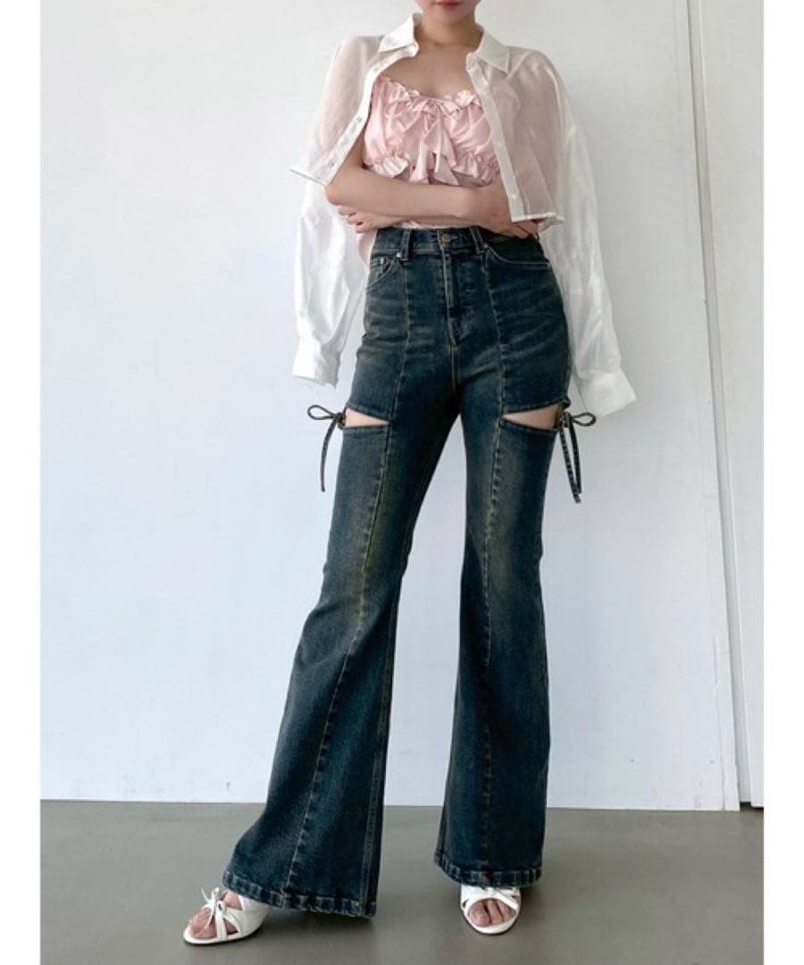 RESEXXY カットアウトリボンデニムパンツ　ブルー　S タグ付き 未使用