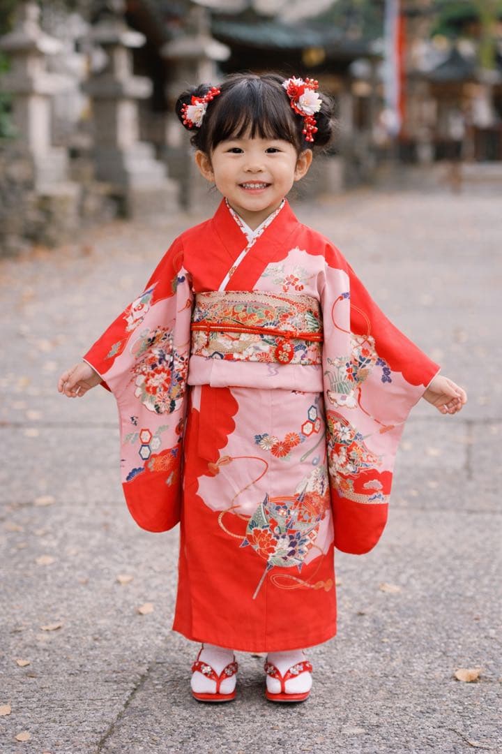 ◎mk-3395　女児　七五三　着物・襦袢セット　3才　　2-3
