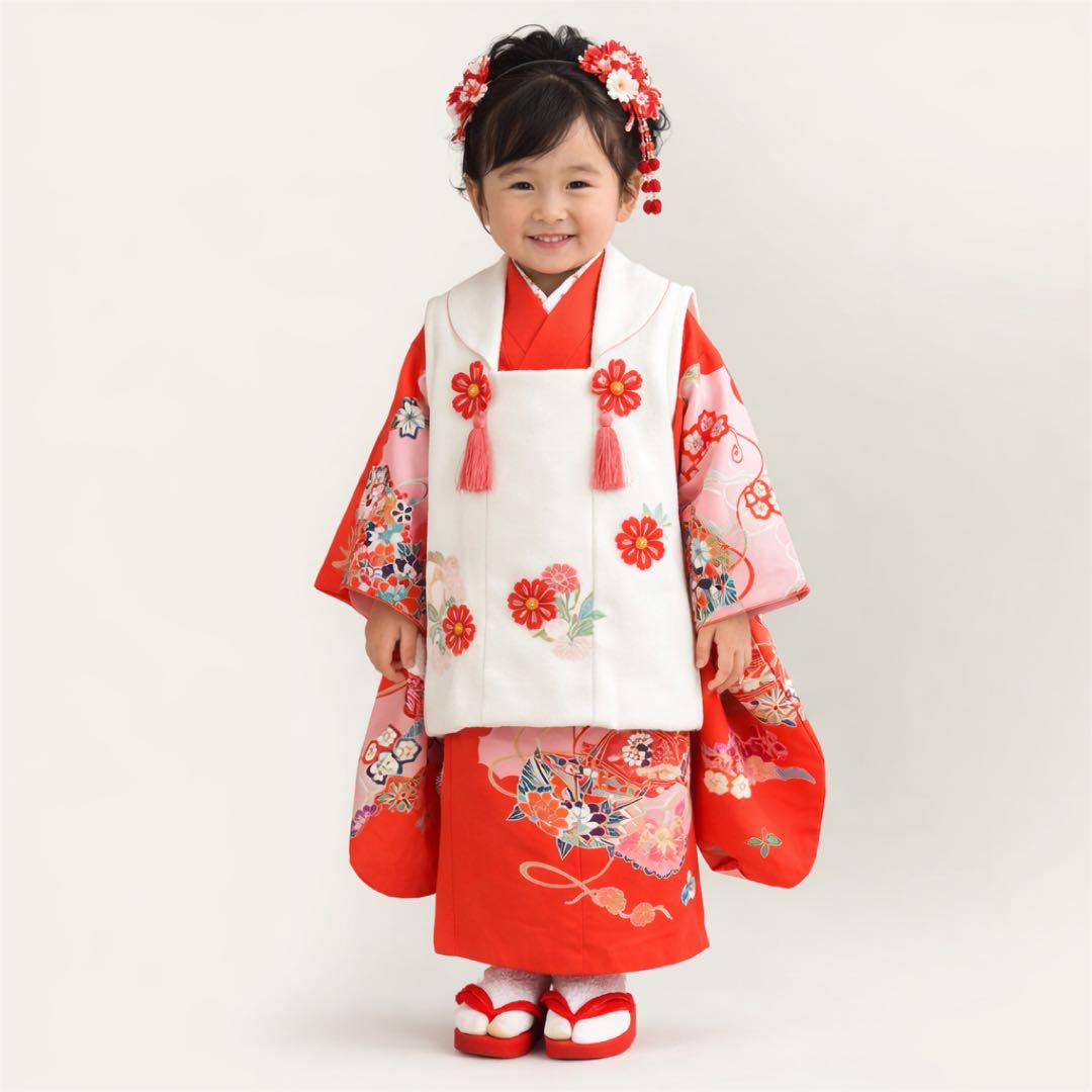 ◎mk-3395　女児　七五三　着物・襦袢セット　3才　　2-3