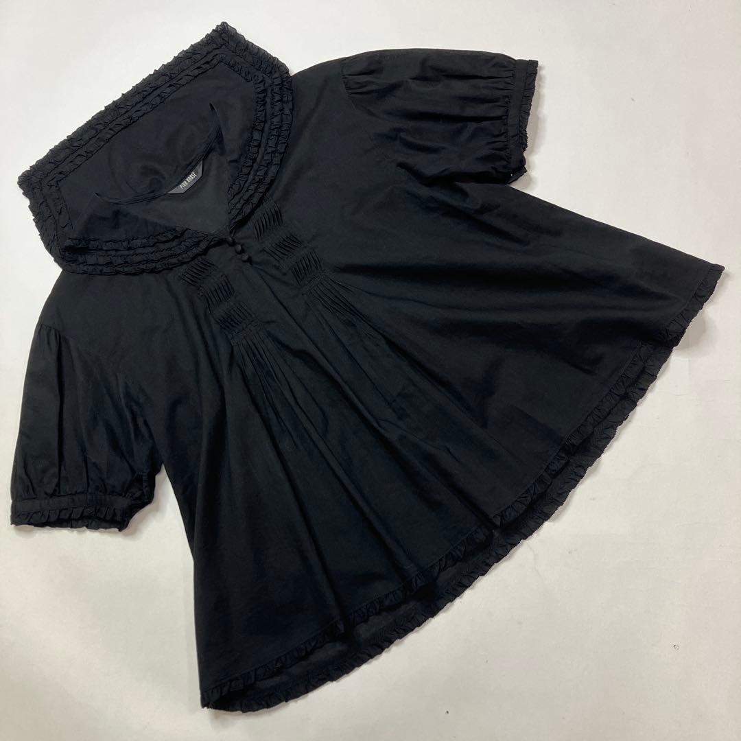 【試着のみ】ピンクハウス 黒 ピコフリル セーラーカラーブラウス/2022年 夏