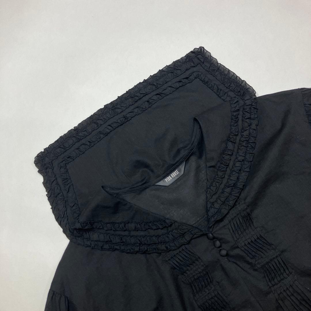 【試着のみ】ピンクハウス 黒 ピコフリル セーラーカラーブラウス/2022年 夏