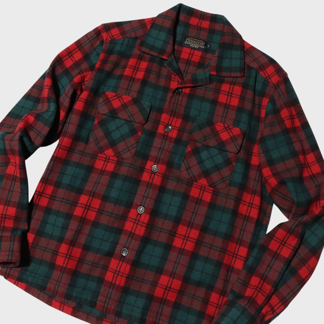 PENDLETON★ボードシャツ★60s 復刻★オープンカラー★ウール★赤 緑