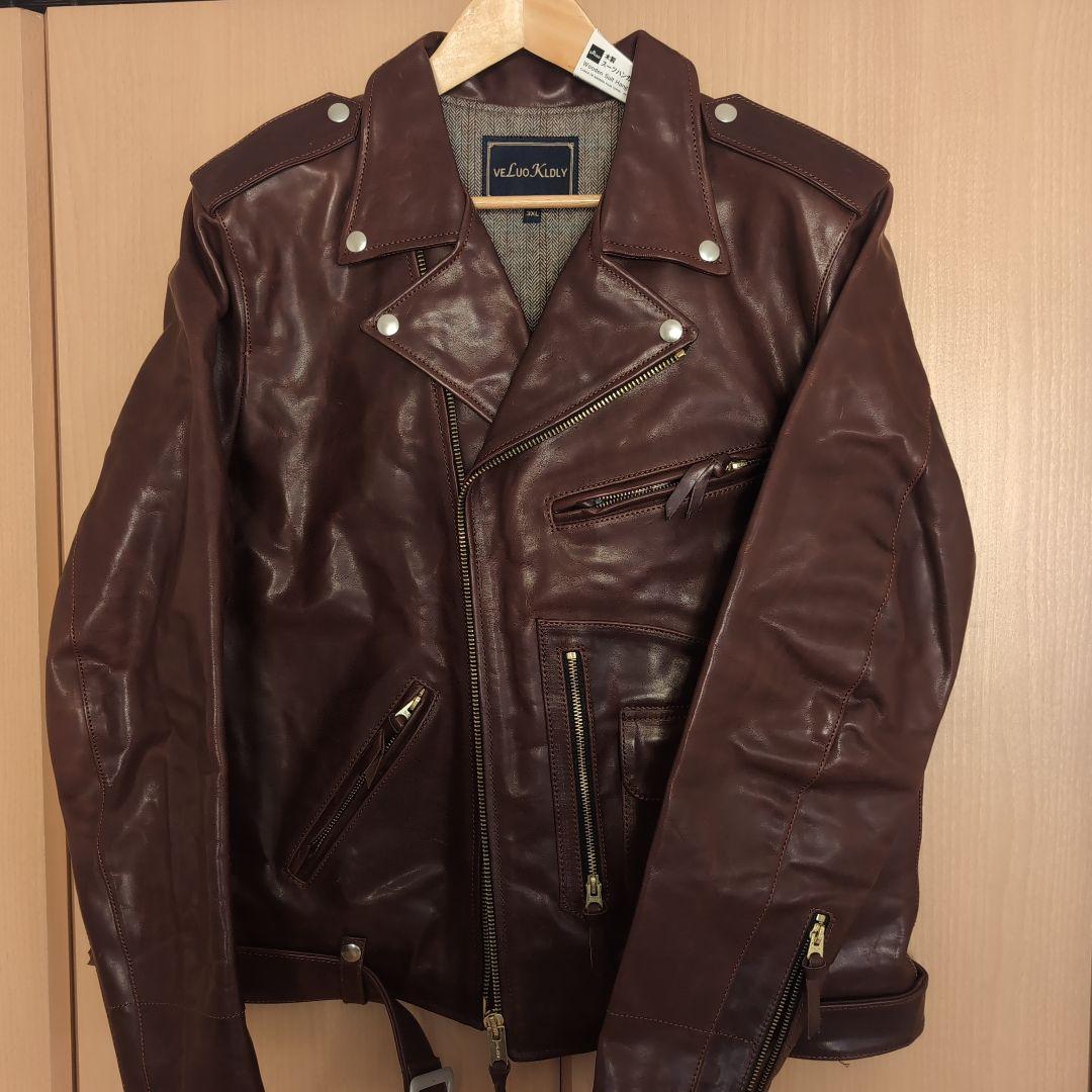 ホースハイドveLuoKIdLY バーガンディ レザーダブルライダース 3XL