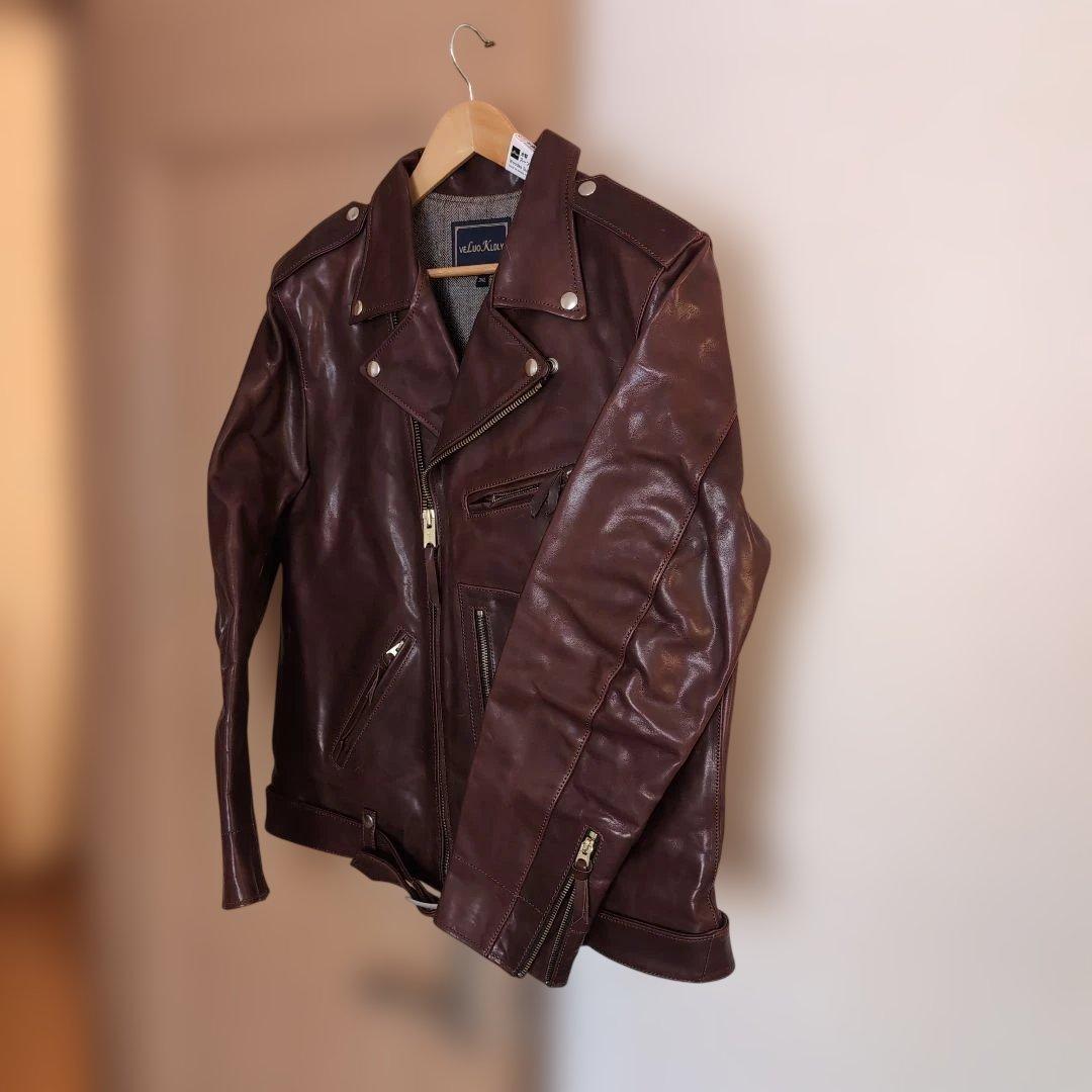 ホースハイドveLuoKIdLY バーガンディ レザーダブルライダース 3XL